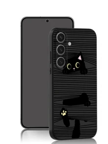 1pc Peeping Cat Phone Case, Black TPU Soft Protective Cover, Scratch-Resistant, Shock-Proof, Compatible With Huawei, Honor, Galaxy, 12T/13T/14T [International Version, Not Domestic] - Black - View 2