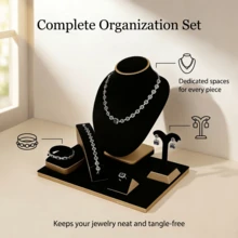 Velvet Jewelry Display Stand, Multi-Functional Combination Storage Rack, Includes Necklace Bust, Earring Holder, Ring & Bracelet Display Tray, Luxury Black & Gold Jewelry Stand, Suitable For Retail, Photography & Home Storage - Necklace Stand - View 4