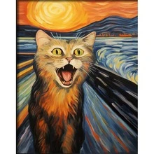 1pc Funny Black Cat Wall Art Set With Famous Paintings, Niche Healing Decor For Living Room Bedroom Study - Multicolor - View 20