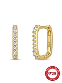 1 Đôi bông tai bạc 925 đính đá Zirconia lấp lánh, kiểu dáng thời trang, đường kính 1.5cm, thích hợp làm quà cưới/sinh nhật cho nữ, hoặc đeo hàng ngày, kèm hộp quà sang trọng. - Vàng - Xem 2