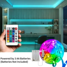 1-15M RGB LED 燈條燈，3*AA 電池供電，24 鍵遙控器，安裝簡單，適用於書桌、櫥櫃、萬聖節、聖誕節 & 生日派對裝飾 - Battery Box - 24 Key 3535 RGB - 查看 1