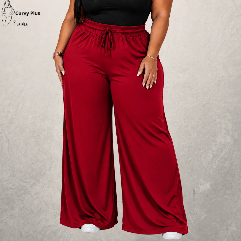 Women's Plus Size Wide Leg Palazzo Pants, Elegant, Formal, High Waist, Comfortable - Đỏ - Xem 1