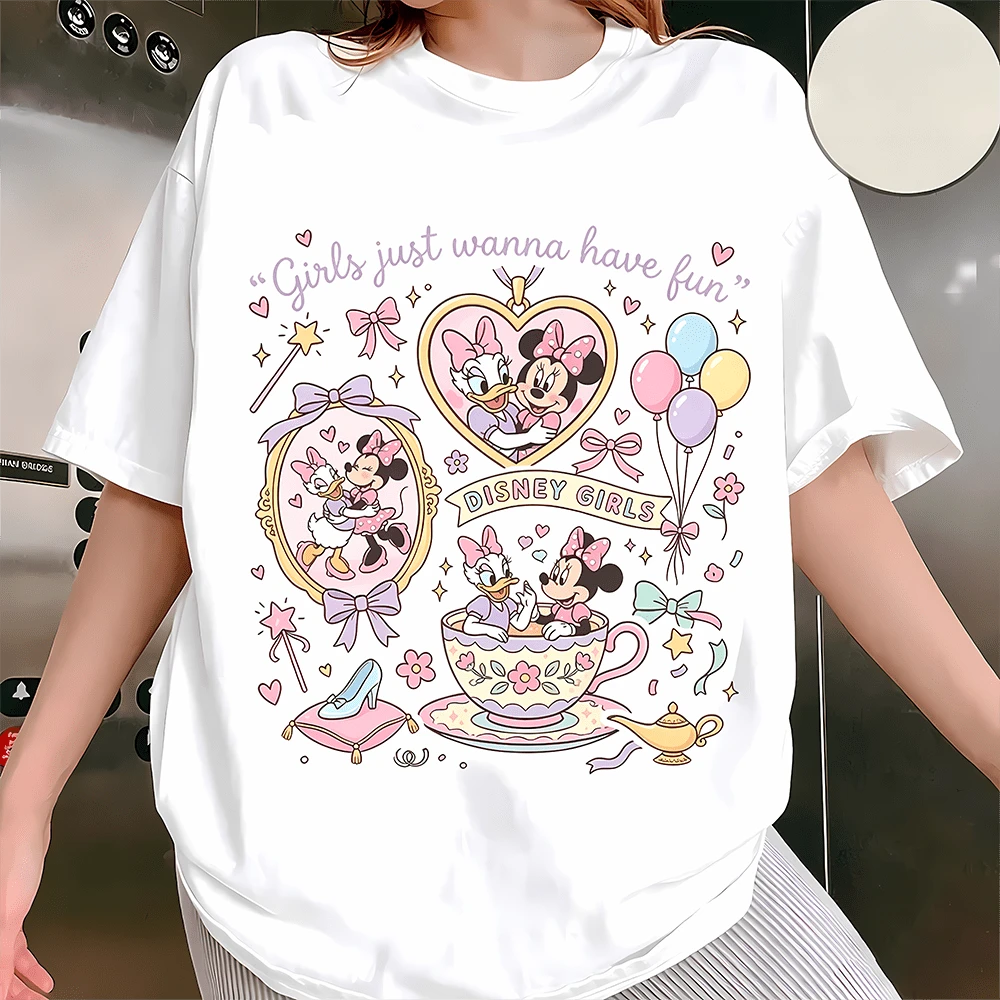 Diseny Minnie & Daisy Girls Just Wanna Have Fun Graphic Sweatshirt, Made Of Soft And Thickened Fabric With Cloud-Like Touch, This Crewneck Sweatshirt Features A Sweet Pastel Print Of Minnie Mouse And Daisy Duck Together In Heart Frames, A Teacup Ride Scene, Decorated With Bows, Balloons, Magic Wands, Slipper And Lamp Motifs, With The Quote "Girls Just Wanna Have Fun" And "DISNEY GIRLS" Banner, Offering A Comfortable Relaxed Fit That Suits Daily Wear, Theme Park Trips, Casual Outings And Girls' Gatherings, Ideal As A Sweet And Thoughtful Gift For Disney Lovers To Add A Touch Of Magic And Warmth To Every Moment. - trắng - Xem 1
