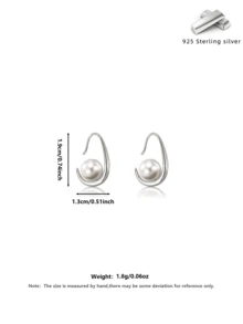 S925 Silver Teardrop Pearl Stud Earrings, Silver/Gold Minimalist C-Shaped Earrings, Hypoallergenic Jewelry For Pierced Ears, Suitable For Elegant, Fashionable Women, Great For Valentine's Day, Birthday, Party, And Daily Wear, Come With A Delicate Gift Box - Silver - View 6