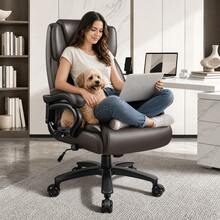 600lbs Big And Tall Office Chai, Large Heavy Duty With Ergonomic Lumbar Support, Executive Office Chair For Heavy People With Quiet Rubber Wheel,Brown - 棕色 - 查看 1