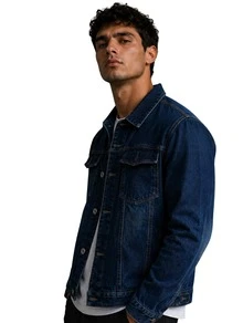 Men's Dark Denim Jacket - Dark Jeans - View 2