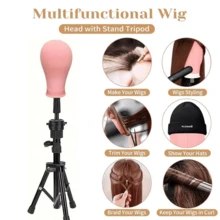 Adjustable Wig Stand 22 Inch Adjustable Reinforced Wig Stand With Canvas Mannequin Head | For Wigs, Cosmetology, Manikin Head Set - 粉色 - 查看 6