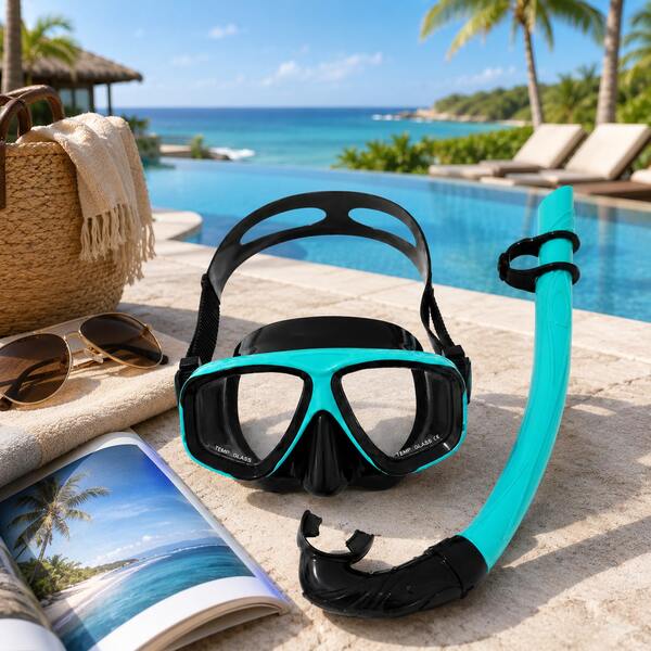 1 Set 2pcs Adjustable Dual Lens Snorkel Mask & Snorkel Set For Adults And Teens, Suitable For Diving, Snorkeling, Swimming And Water Play, Wet Bent Snorkel With Fixing Clip, Multi-Color Bright Frame, Tempered Glass Lens, PVC Skirt, Connectable And Fixable, Ideal For Beach, Pool, Vacation Snorkeling Gear