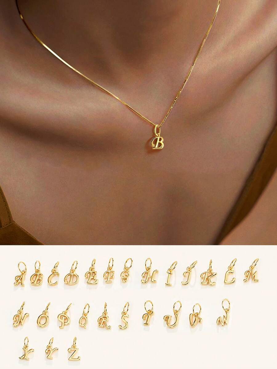 S925 Sterling Silver Necklace 26 Initial Letters A-Z Necklace Plated With 18K Necklace Pure Silver Plated With Platinum For Women Bestie Women Girls Gift - Yellow Gold - View 1