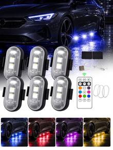 2/4/6个摩托车LED RGB灯，7种颜色，带遥控器，迷你灯，USB飞机灯，汽车和摩托车通用，带遥控器 - 彩色 - 查看 2