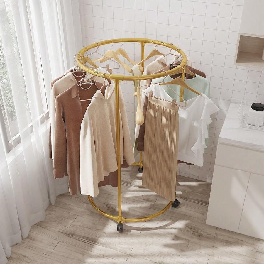 Tendedero giratorio con ruedas, estante redondo para almacenamiento de prendas, tendedero para ropa de exterior y balcón, estante de exhibición para tienda de ropa para colgar prendas - multicolor - Ver 1
