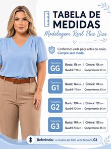 Blusa Feminina Social Plus Size Elegante Manga Curta Moderna Tecido Duna GG G1 G2 G3 Verão Trabalho - Marrom Caramelo - Visão 5