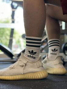 Nike Comfortable, Quick-Drying, Breathable Athletic Training Socks, Unisex Style, 3-Pack; Adidas Originals Classic Logo Athletic Basketball Mid-Calf Socks, Universal Style, Unisex. - White - View 6