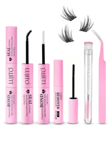LUJITO Bộ keo nối mi 2 trong 1 gồm keo dán và keo niêm phong mi chùm, nhíp, nước tẩy keo, sợi mảnh, bền lâu, chống nước, siêu dính, chống rụng, kèm hướng dẫn, keo dán mi chùm cho nối mi sợi đơn, giữ chắc, keo mascara cho trang điểm cá nhân tại nhà - Hồng - Xem 1