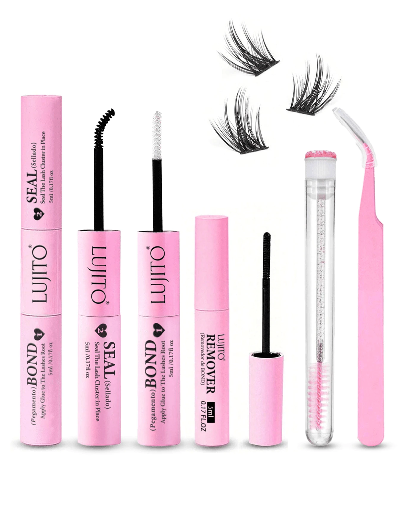 LUJITO Bộ keo nối mi 2 trong 1 gồm keo dán và keo niêm phong mi chùm, nhíp, nước tẩy keo, sợi mảnh, bền lâu, chống nước, siêu dính, chống rụng, kèm hướng dẫn, keo dán mi chùm cho nối mi sợi đơn, giữ chắc, keo mascara cho trang điểm cá nhân tại nhà - Hồng - Xem 1