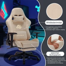 Office Chair, Gaming Chair, Breathable Office Chair Made Of High-Quality Fabric, Soft Fur, Ergonomic Computer Chair, Adjustable And Swivel Office Chair With Footrest - Màu be - Xem 5