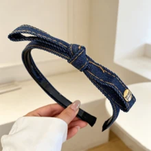 復古丹寧蝴蝶結設計，內側防滑齒款，牢固不移位，柔軟彈性框架，舒適全天佩戴髮箍頭帶 - 彩色 - 查看 4