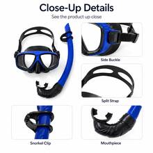 1 Set 2pcs Máscara de Snorkel Ajustable con Doble Lente y Tubo de Respiración para Adultos y Adolescentes, Adecuado para Buceo, Snorkel, Natación y Juegos Acuáticos, Tubo de Respiración Doblado Húmedo con Clip de Fijación, Marco Multicolor Brillante, Lente de Vidrio Templado, Falda de PVC, Conectable y Fijable, Adecuado para Playa, Piscina, Equipo de Snorkel de Vacaciones - Azul - Ver 8