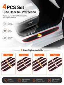 4Pcs Cute Cartoon Car Door Sill Protector Strip, PVC Anti-Scratch Threshold Protection Sticker, Non-Slip Waterproof Universal Auto Door Edge Guard, Anti-Scratch PVC Threshold Protector,Car Interior Decoration Accessories,Cartoon Car Decoration - A - View 3