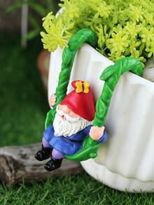 1 pieza Figura de gnomo escalador lindo, se puede colgar en macetas de flores, hecho de resina, adecuado para decoración exterior como cercas, patios, céspedes, jardines y patios (gnomo de planta) - Múltiples estilos - Ver 4