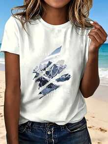 Neutral Weekend Leisure Vitality T Shirt With Fashion Design Outdoor Casual Perfect Choice For Beach Vacation And Travel A Great Gift For Her - 白色 - 查看 11