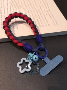 1 pezzo Laccetto per telefono intrecciato minimalista e multicolore, cinturino da polso corto bordeaux con pendente a stella, cinturino portachiavi alla moda per uso esterno - Multicolore - Visualizzare 8