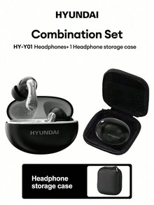 HYUNDAI 现代HY-Y01蓝牙耳机，半入耳式组合套装，带收纳盒，高清环绕立体声，灵敏麦克风，语音通话，LED电量显示，低延迟，长续航，舒适无线耳塞 - 多色+收納包 - 查看 3