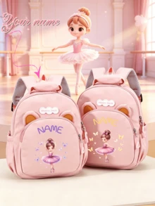 1pc Mini Back To School Personalized Bear Backpack, Versatile Casual Ballet Cartoon Girl Butterfly Print, Zipper Closure, Nylon Material, Adjustable Shoulder Strap, Hand-Carry, Suitable For School, Shopping, Daily Outings, Birthday Gift - Multicolor - View 2