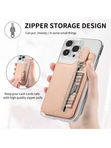 PU Multi-Function Top & Bottom Opening Phone Card Holder 3M Adhesive Back Zipper Card Sleeve Card Slot Coin Holder Portable Gift Wallet - Multicolor - View 8