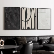 3pcs Modern Black And White Abstract Wall Art Posters - Contemporary Textured Canvas Paintings With Bold Lines And Silhouettes, Minimalist Decor, Plaster Art, Framed Or Unframed, Suitable For Room Decoration, Home Decor, College Dorm, Apartment, Hotel, Living Room, Bedroom, Bathroom And Office Wall Decoration, Gift - A - View 4