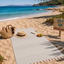 100% Cotton Turkish Beach Towel - Striped Peshtemal With Tassels- Quick-Dry & Soft Boho Beach Blanket - Light Grey - View 7