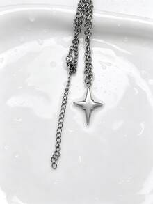 1pc Personalized Minimalist Fashion Stainless Steel Four-Pointed Star Pendant Necklace Men's Daily Basic Jewelry Accessory - Silver - View 4