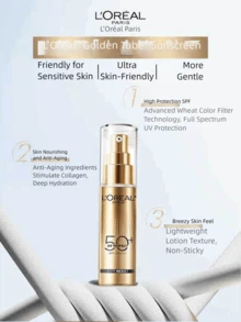 Protector Solar L'Oreal Gold Tube SPF50+ PA++++ Adecuado para Piel Sensible, Protección de Espectro Completo Transparente y No Pegajosa - 30 ml - Ver 5