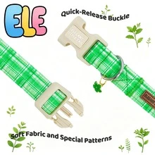 優雅綠色格紋寵物項圈附小尾巴，柔軟布料可調節狗項圈，適合小型、中型與大型犬，可愛寵物禮物 - 綠色 - 查看 5