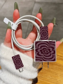 閃爍線條花卉印花極簡風 Apple 充電器保護套，適用於 20W Phone 15 充電器、16 ProMax 手機數據線保護套，防彎折、防貓咬，適合 13/14 Plus 數據線保護器、充電器保護套。聖誕禮物，送女友禮物 - 無色 - 查看 5