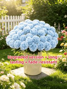 10pcs Light Blue Faux Velvet Ball Chrysanthemum Bouquet, Realistic Silk Artificial Flowers, Suitable For Wedding, Home, Vase, Tabletop, Party Decoration - Baby Blue - View 7