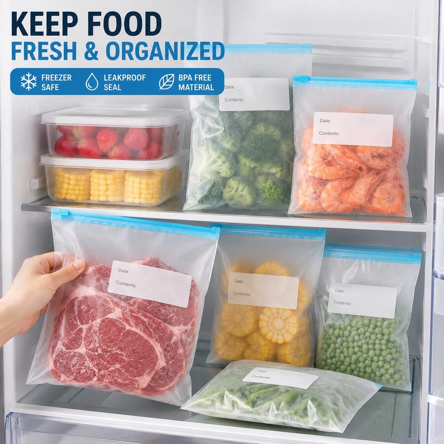 Freezer Food Storage Bags, Clear Zipper Organizer Bags For Fridge, Pantry & Meal Prep (S)(M)(L) - View 1