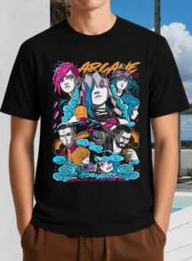 Svart unisex t-shirt med Arcane Collage och "Alla som kommer nära mig dör"-design - League ooo Legends - Svart - Visa 6