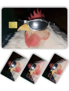 1pc Fashion Glasses Rooster Credit Card Sticker Protector, Hip-Hop Rock Party Birthday Gift PVC Material Anti-Fingerprint Anti-Scratch Wear-Resistant Skin, Suitable For Men, Women, Couples, Small Chip Card, Bank Card, Credit Card, Transportation Card, Student Campus Card DIY - Type a - View 12