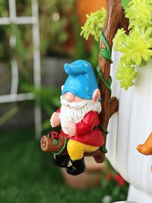 1 pieza Figura de gnomo escalador lindo, se puede colgar en macetas de flores, hecho de resina, adecuado para decoración exterior como cercas, patios, céspedes, jardines y patios (gnomo de planta) - Múltiples estilos - Ver 5