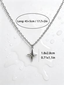 1pc Personalized Minimalist Fashion Stainless Steel Four-Pointed Star Pendant Necklace Men's Daily Basic Jewelry Accessory - Silver - View 7