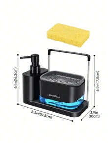 1 Buah Dispenser Sabun Cuci Piring dengan Tempat Spons, Organizer Wastafel Dapur, Dispenser Sabun Pompa Ganda dengan Baki Tetes dan Batang Kain Lap, Spons Termasuk, Untuk Penyimpanan di Atas Wastafel - MultiWarna - View 9