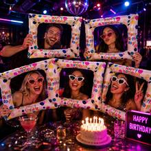 1/2/4pcs Colorful Photo Frame Props, Aluminum Foil Balloon Decoration Colorful Photo Frame Theme Birthday Wedding Party Photo, Happy Birthday Holiday Celebration, Size 59*50cm - Birthday Photo Frame - View 2