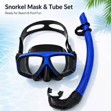 1 Set 2pcs Máscara de Snorkel Ajustable con Doble Lente y Tubo de Respiración para Adultos y Adolescentes, Adecuado para Buceo, Snorkel, Natación y Juegos Acuáticos, Tubo de Respiración Doblado Húmedo con Clip de Fijación, Marco Multicolor Brillante, Lente de Vidrio Templado, Falda de PVC, Conectable y Fijable, Adecuado para Playa, Piscina, Equipo de Snorkel de Vacaciones - Azul - Ver 4