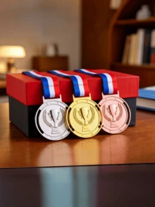 1pc. This Metal Medal Is Perfect As A Prize For Various Competitions And Events. It Comes In Three Colors To Suit Different Award Needs: Gold, Silver, And Bronze. The Design Featuring A Trophy And Laurel Wreath Is Not Limited To Any Specific Sport, Making It Widely Applicable For Sports Competitions, Art Performances, And School Activities. - Multicolor - View 3