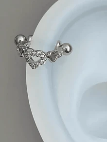 1pc Women's Hollow Heart Cartilage Earring, Suitable For Daily Wear - Silver - View 6