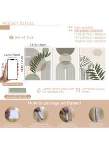 3件組現代波希米亞風帆布畫，極簡綠色植物海報，美學植物壁飾，適用於客廳、臥室、廚房、浴室與辦公室裝飾，可選裝框或無框 - A - 查看 10