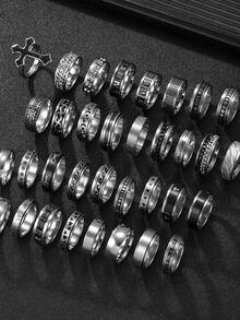 5/10/20pcs Anillos de acero inoxidable de moda con relieve romano, juego de anillos mate unisex, adecuado para uso diario, decoración de vacaciones, estilo aleatorio - Negro - Ver 3