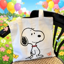 SNOOPY 1組4個可愛史努比帆布托特包，大容量休閒單肩包，適用於上學、工作與禮物 - 彩色 - 查看 5