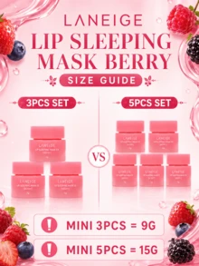 Laneige 唇部睡眠面膜 莓果香 3g 試用裝 3/5入 滋養乾燥脫皮唇部 夜間修復 適合敏感/受損唇部肌膚 - 蘭芝保濕修護睡眠唇膜莓果味3g*3 - 查看 4